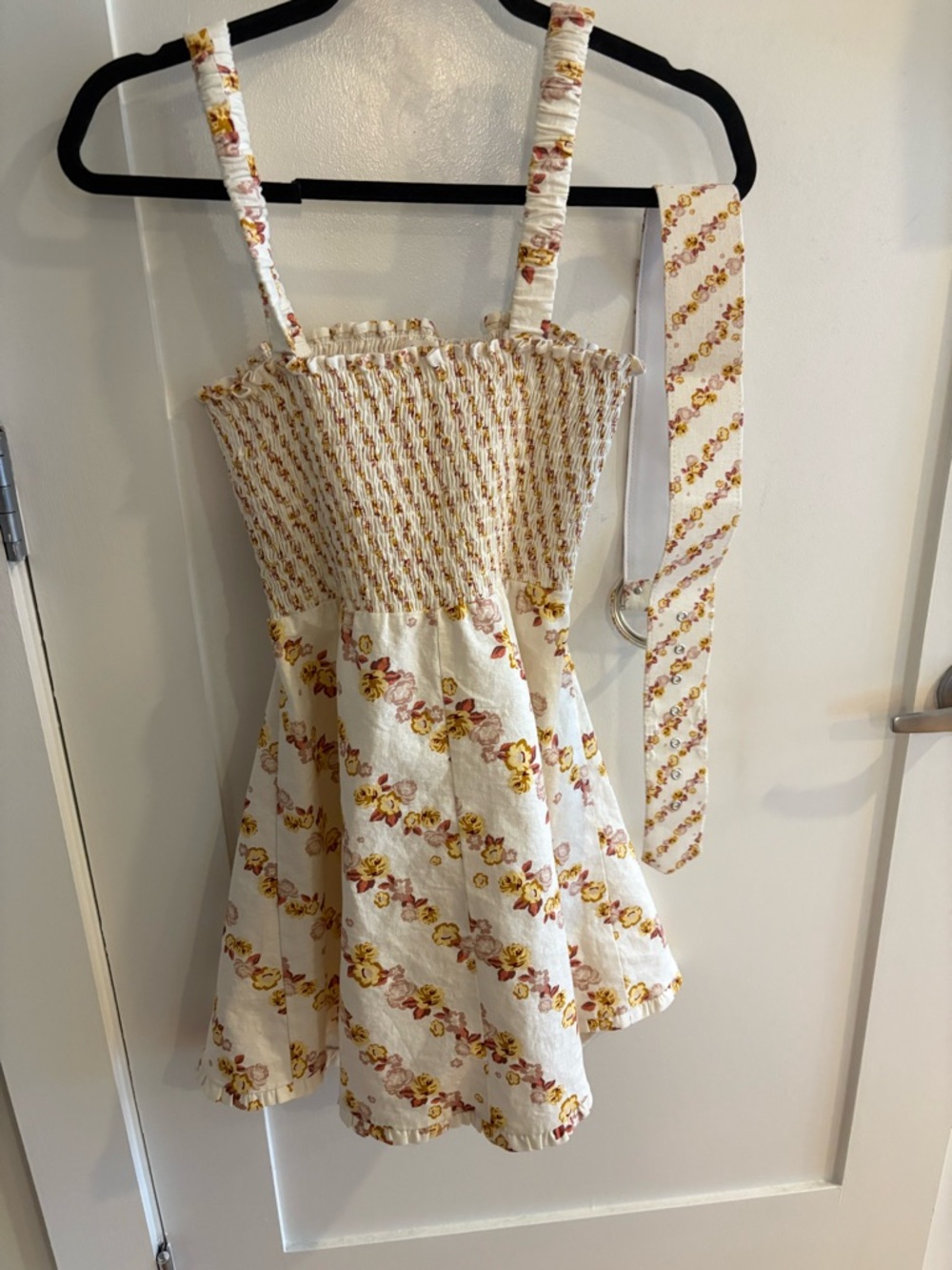 For Love & Lemons White Mini Dress with Yellow and Pink Floral Print
